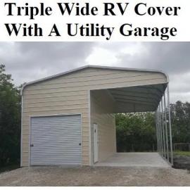 Triple Wide RV Cover With A Utility Garage